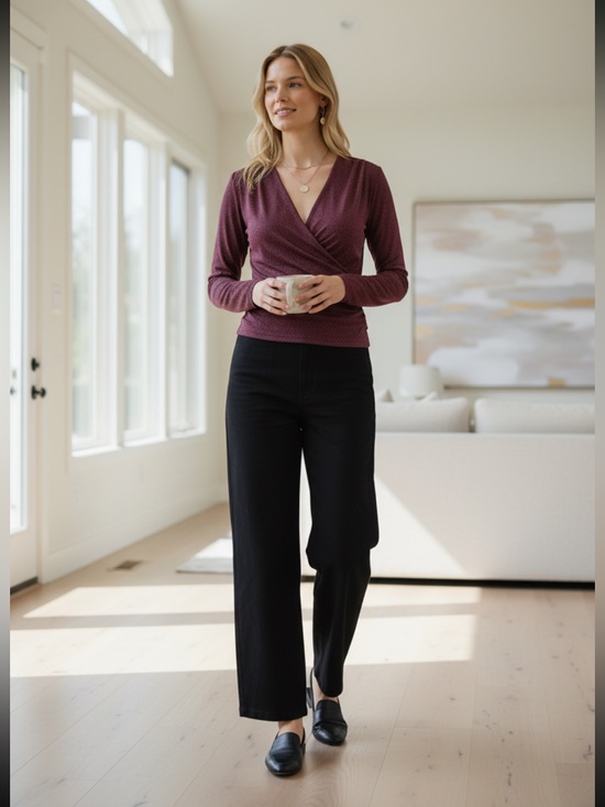 Haute Monde Tops - Haute Monde Burgundy diamond Dot Wrap Blouse - Office to night out Retail $40